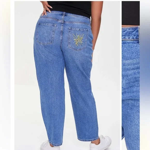 Forever 21 Womens Embroidered High Rise Tapered Hippie Mom Jeans Size 3X NEW - Picture 13 of 15